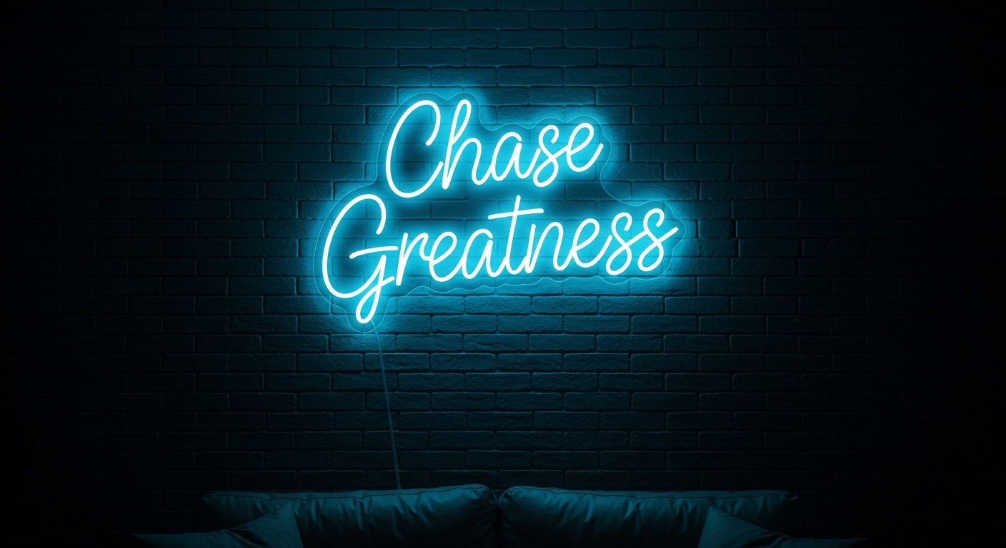 Chase Greatness neon sign in ice blue