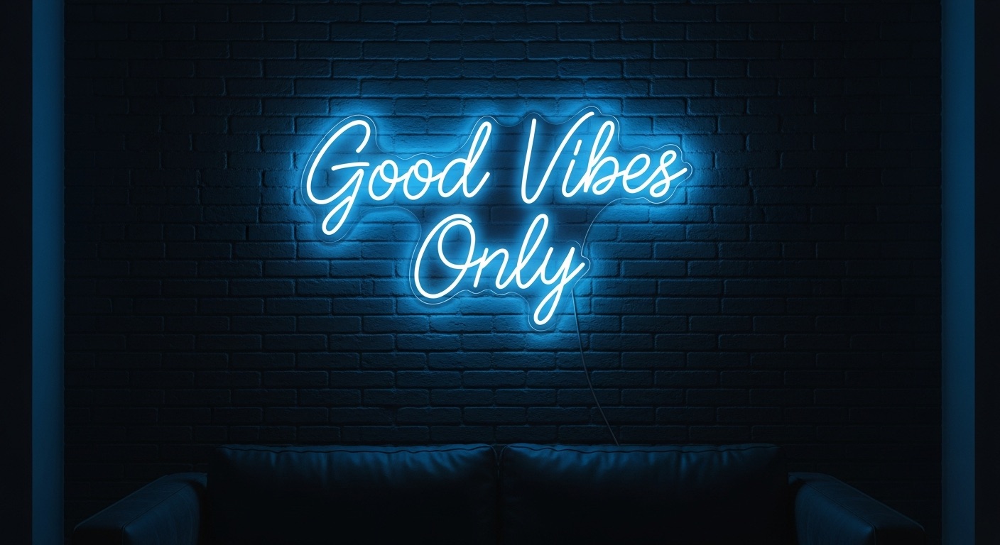 Good Vibes Only neon sign in ice blue