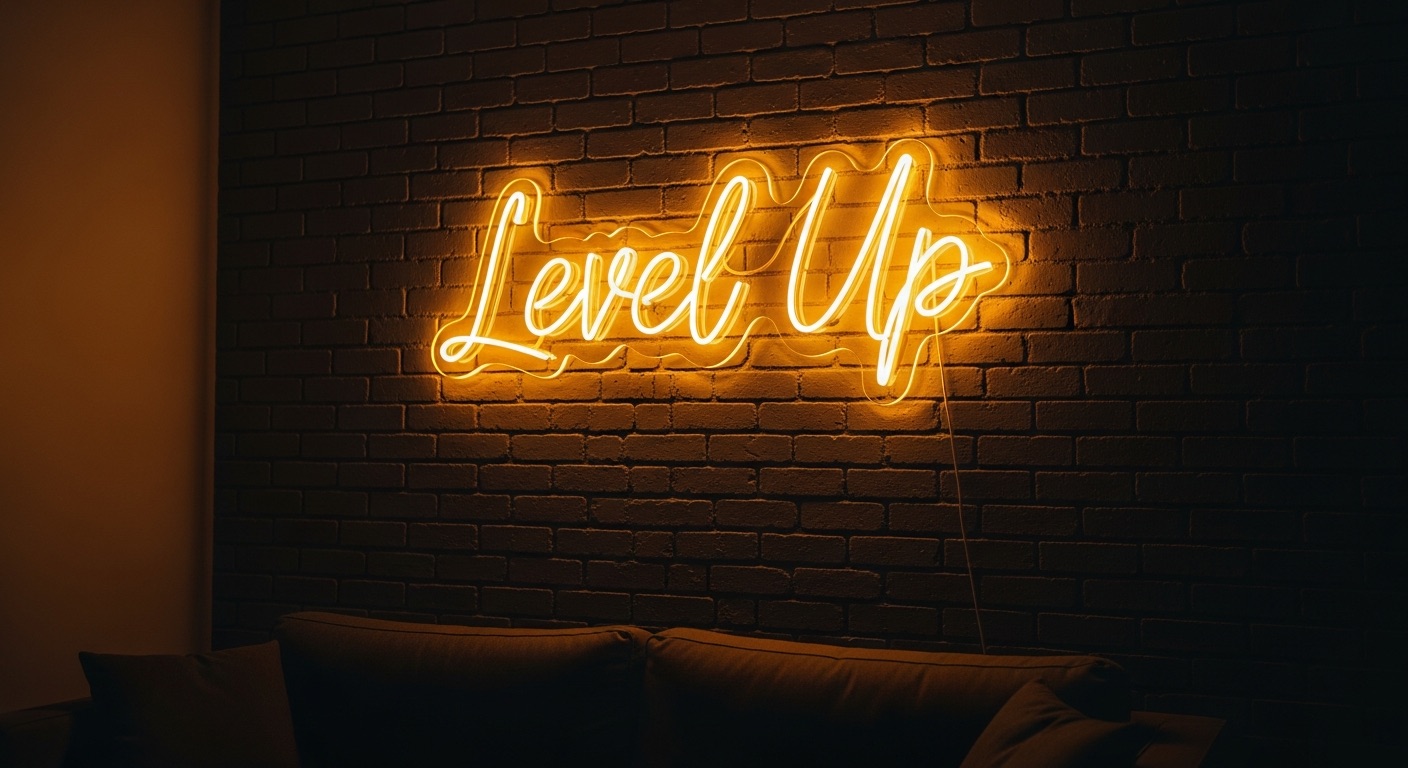 Level Up neon sign in yellow