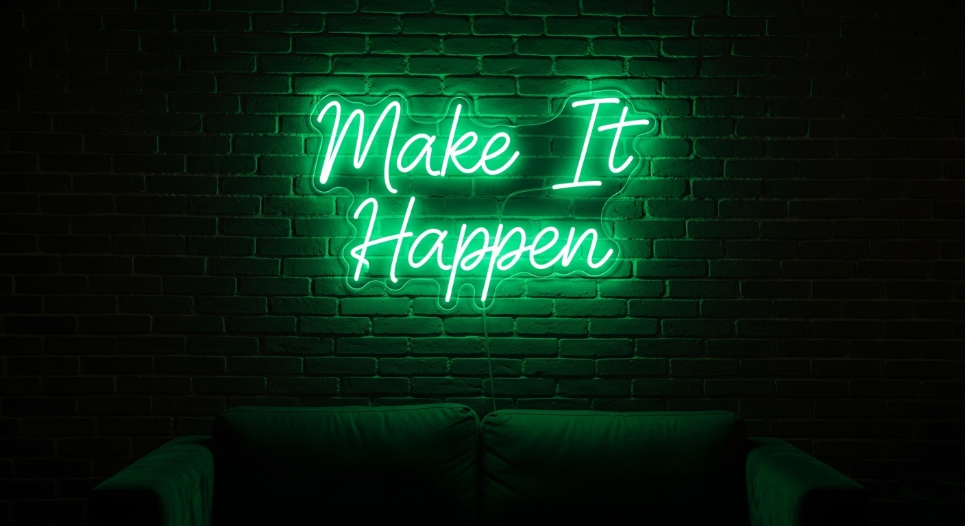 Make It Happen neon sign in green
