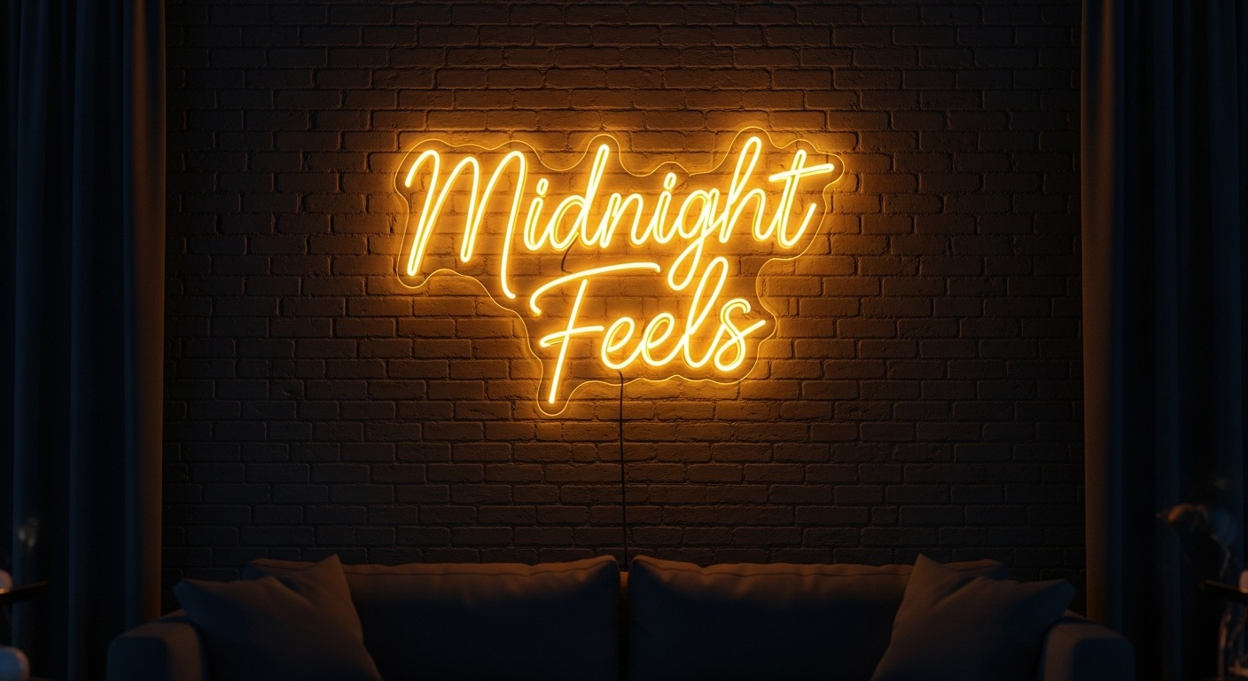 Midnight Feels neon sign in yellow