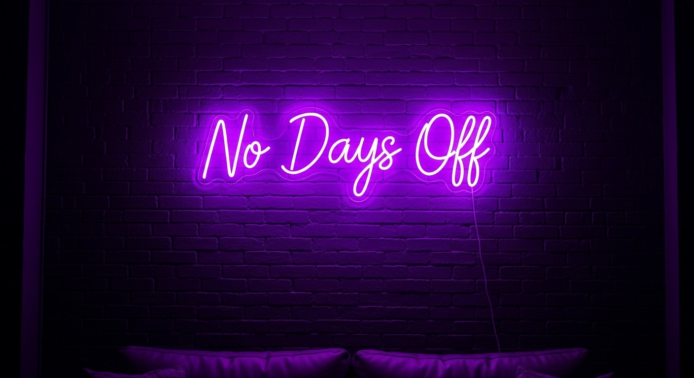 No Days Off neon sign in purple