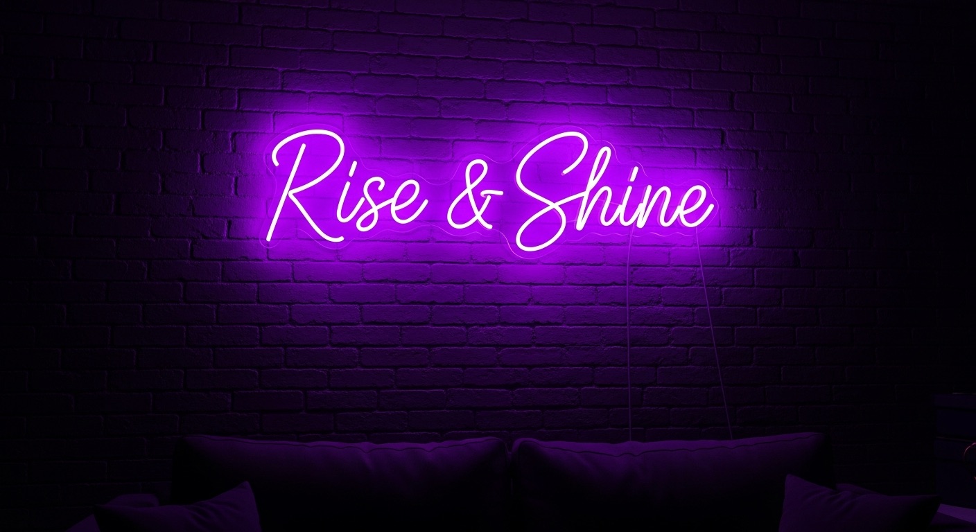 Rise & Shine neon sign in purple