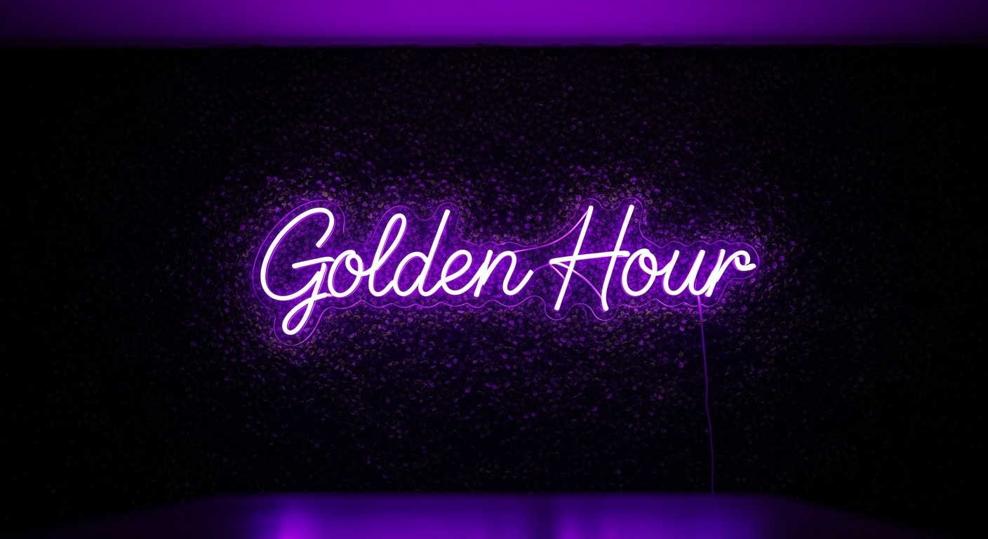 Golden Hour neon sign in purple