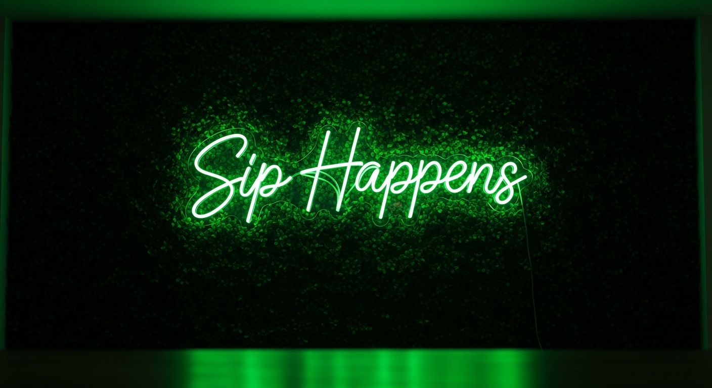 Sip Happens neon sign in green
